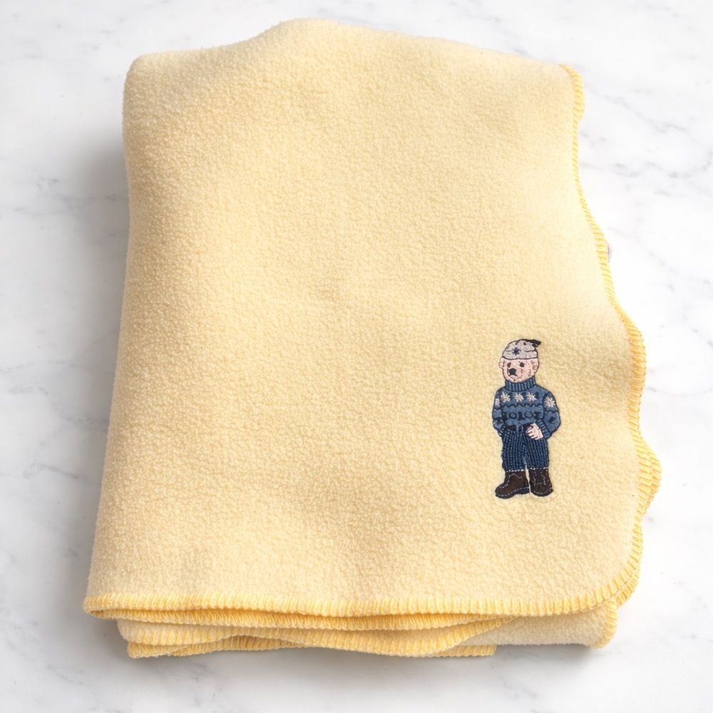 Vintage Ralph Lauren Polo Bear Fleece Throw Blanket 50x68 Made USA Teddy Bear